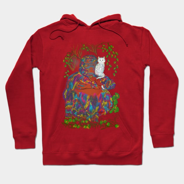 Vibrant Jungle Gorilla and Cat Hoodie by famenxt